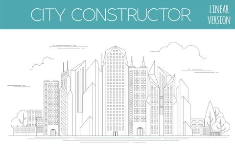 Great city map creator. Outline version. House constructor. House, cafe, rest Stock Illustration