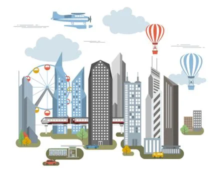 Great city map creator. Outline version. House constructor. House, cafe, rest Stock Illustration