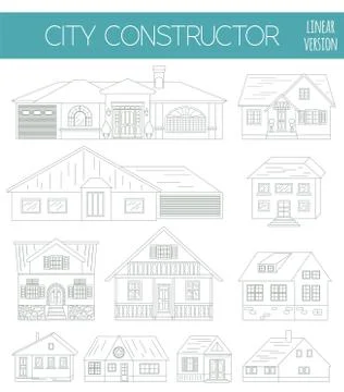 Great city map creator. Outline version. House constructor. House, cafe, rest Stock Illustration