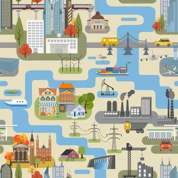 Great city map creator.Seamless pattern map. Houses, infrastructure, industri Illustrazione stock