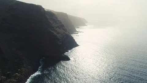 Great Cliffs On Ocean Coast In Island Stock Footage 76744997