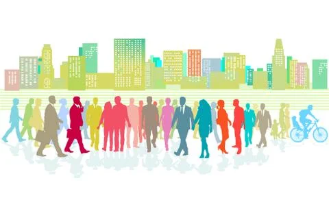 Great crowd in the city Illustrazione stock