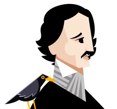 Great dark gothic romantic horror american writer with a raven Stock Illustration