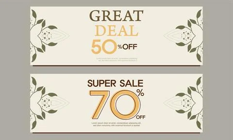 Great deal horizontal banner template with floral and flower ornament Stock Illustration