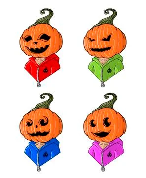 Great designed cartoon head-styled pumpkins for halloween Illustrazione stock