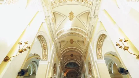 Great dolly shot of beautiful ceiling on top of a church Stock Footage 81623226