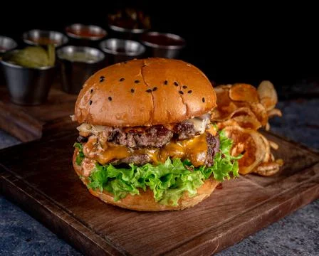 Great double beef burger Stock Photos