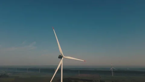 Great drone view of a windmill against a blue sky Stock Footage 274301716