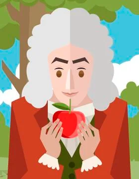 Great english scientist physicist learning about gravity with an apple epiphany Stock-Illustration