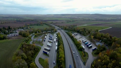 A great flight over a highway and spectacular scenery Stock Footage 256656607
