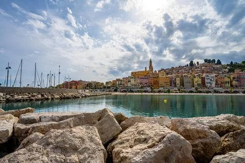 Great front view  to St. Michel in Menton Stock Photos