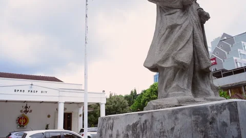 Great general Sudirman statue standing in front Yogyakarta Parliament building Stock Footage 151094027