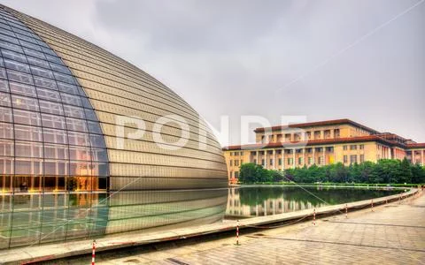 Great Hall of People and National Centre for Performing Arts in Beijing Stock Photos