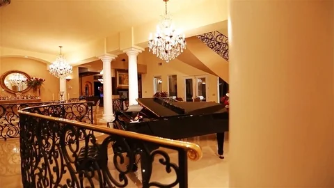 Great hall piano interior Stock Footage