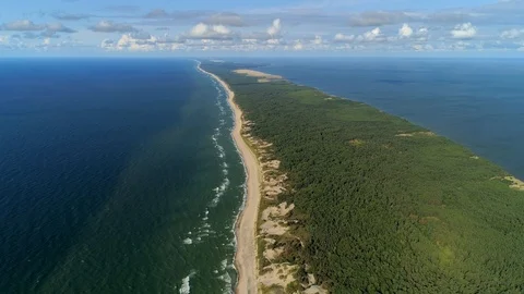 From great height sand Curonian spit Kaliningrad Baltic sea beach wave landscape Stock Footage 127482003