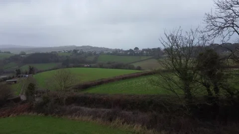 Great Hill, Watcombe, Devon, England: Drone flyover view of farmland Stock Footage 168207897
