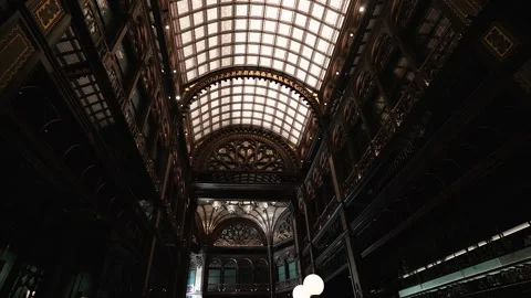 Great hotel lobby. different angles of a buildings ceiling with a grid pattern Stock Footage 272239934