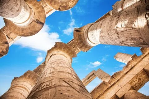 Great Hypostyle Hall and clouds at the Temples of Karnak Stock Photos