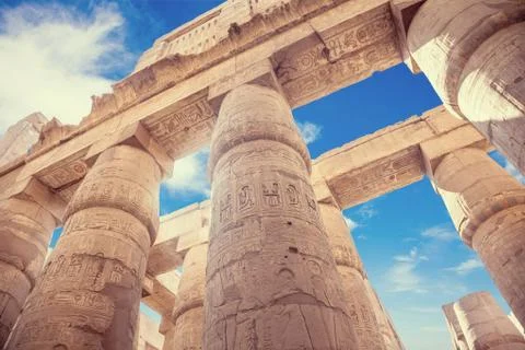 Great Hypostyle Hall and clouds at the Temples of Karnak Stock Photos