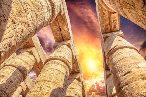 Great Hypostyle Hall and clouds at the Temples of Karnak Stock Photos