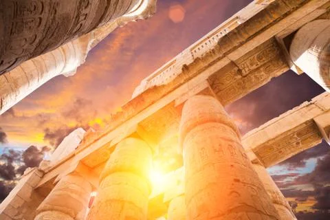 Great Hypostyle Hall and clouds at the Temples of Karnak Stock Photos