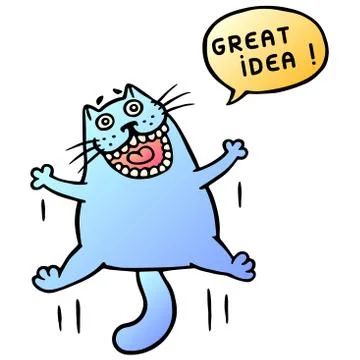 Great idea. Cute cat jumping and shout. Speech bubble. Vector Illustration. Stock Illustration