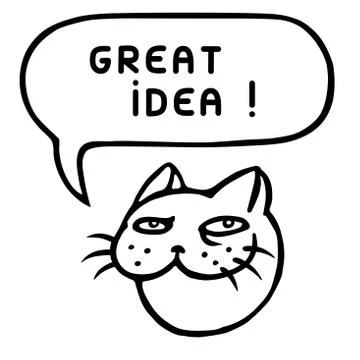 Great idea. Cute tomcat head. Speech bubble. Vector illustration. Stock Illustration