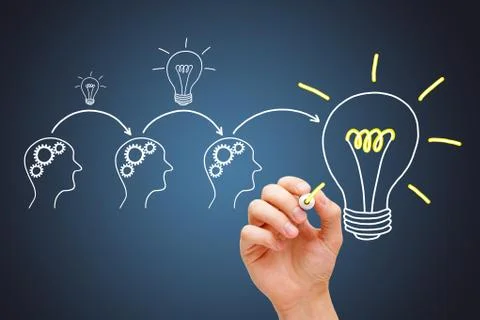 Great Idea Development By Synergy Teamwork Stockfoto's