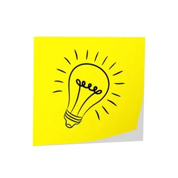 Great Idea - Post It Yellow &amp; Electric Bulb on White, stock vector illustrati Stock Illustration