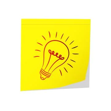 Great Idea - Post It Yellow &amp; Electric Bulb on White, stock vector illustrati Stock Illustration