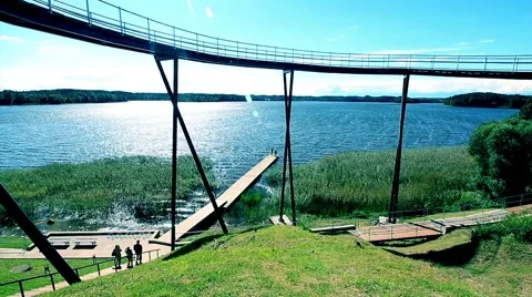 Great lake view with observation bridge Stock Footage 66426604