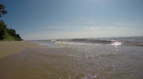 Great Lake Waves on Beach Very Low Angle Stock Footage 52476366