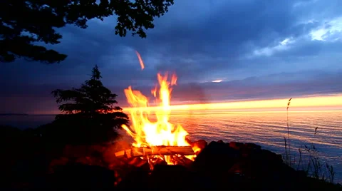 Great Lakes Beach Fire Stock Footage 52593033