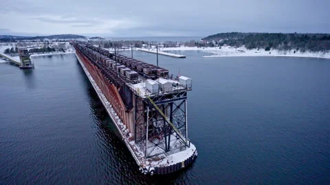 Great Lakes iron ore shipping terminal located on the shores of Lake Superior. Stock Footage 341382053