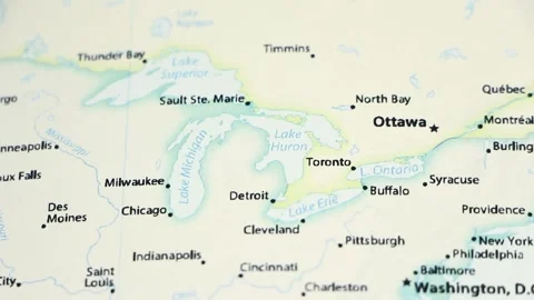 Great Lakes on a Map (with Defocus) Stock Footage 90277839