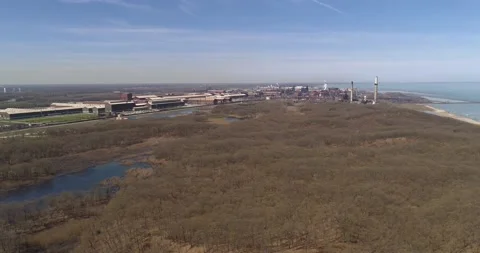 Great Lakes Massive Industrial Complex Aerial Clip 3 Stock Footage 161986571