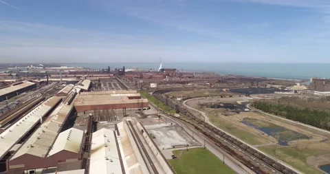 Great Lakes Massive Industrial Complex Aerial Clip 6 Stock-Footage 161986840