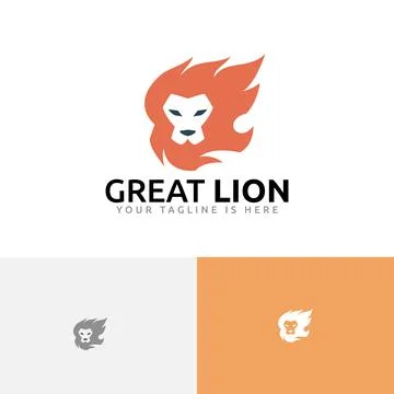 Great Lion Fire Flame Mane Hair Strong Animal Zoo Logo Stock Illustration