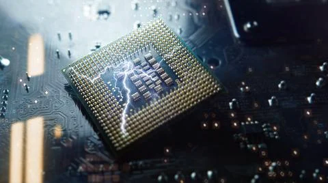 Great looking processor, electric current CPU concept on a motherboard 写真素材