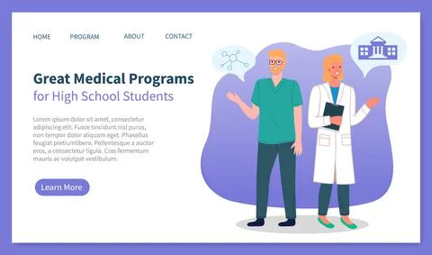 Great medical programs for high school students landing page webpage template Stock Illustration