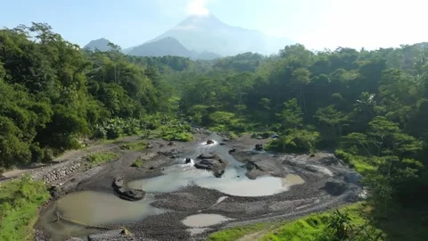 A great merapi mountain from aerial shoot Stock Footage 275496500