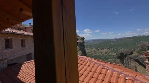 The Great Meteoron Monastery in Meteora seen from one of it's own balconies Stock Footage 67722756