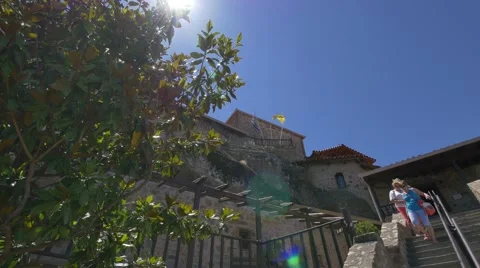 The Great Meteoron Monastery seen from the stairways that lead to the entrance Stock Footage 66546053