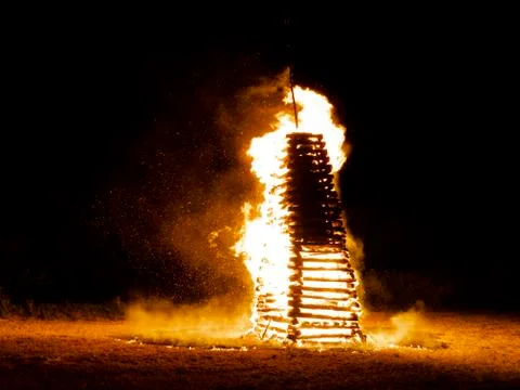 Great midsummer fire in the dark night in june Stock Photos