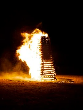Great midsummer fire in the dark night in june Stock Photos