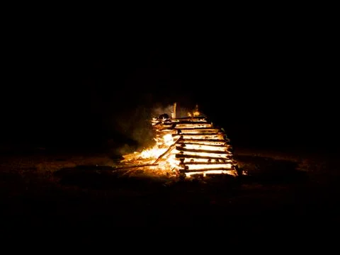 Great midsummer fire in the dark night in june Stock Photos