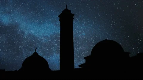The Great Mosque of Aleppo: Time Lapse by Night with Stars and Milky Way, Syria Stock Footage 134644977
