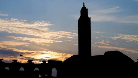 Great Mosque Hassan II, Time Lapse at Sunrise, Casablanca, Morocco Stock Footage 117634874