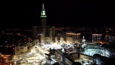 Great Mosque of Mecca by Night Stock Footage