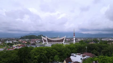 Great Mosque of West Sumatra. (Drone View 1) Stock Footage 245985546